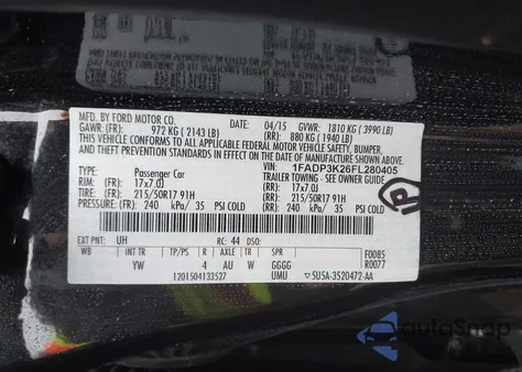 2015 Ford Focus Se from USA, damaged, VIN 1FADP3K26FL280405
